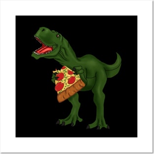 T-rex Dinosaur Eating Pizza Posters and Art